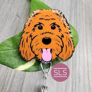 Red Poodle Badge Reel- Toy Poodle-Brown Doodle ID Holder